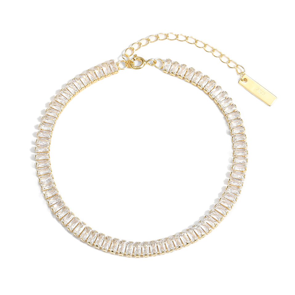 Elegant Rectangle CZ Geometry 925 Sterling Silver Bracelet/Anklet