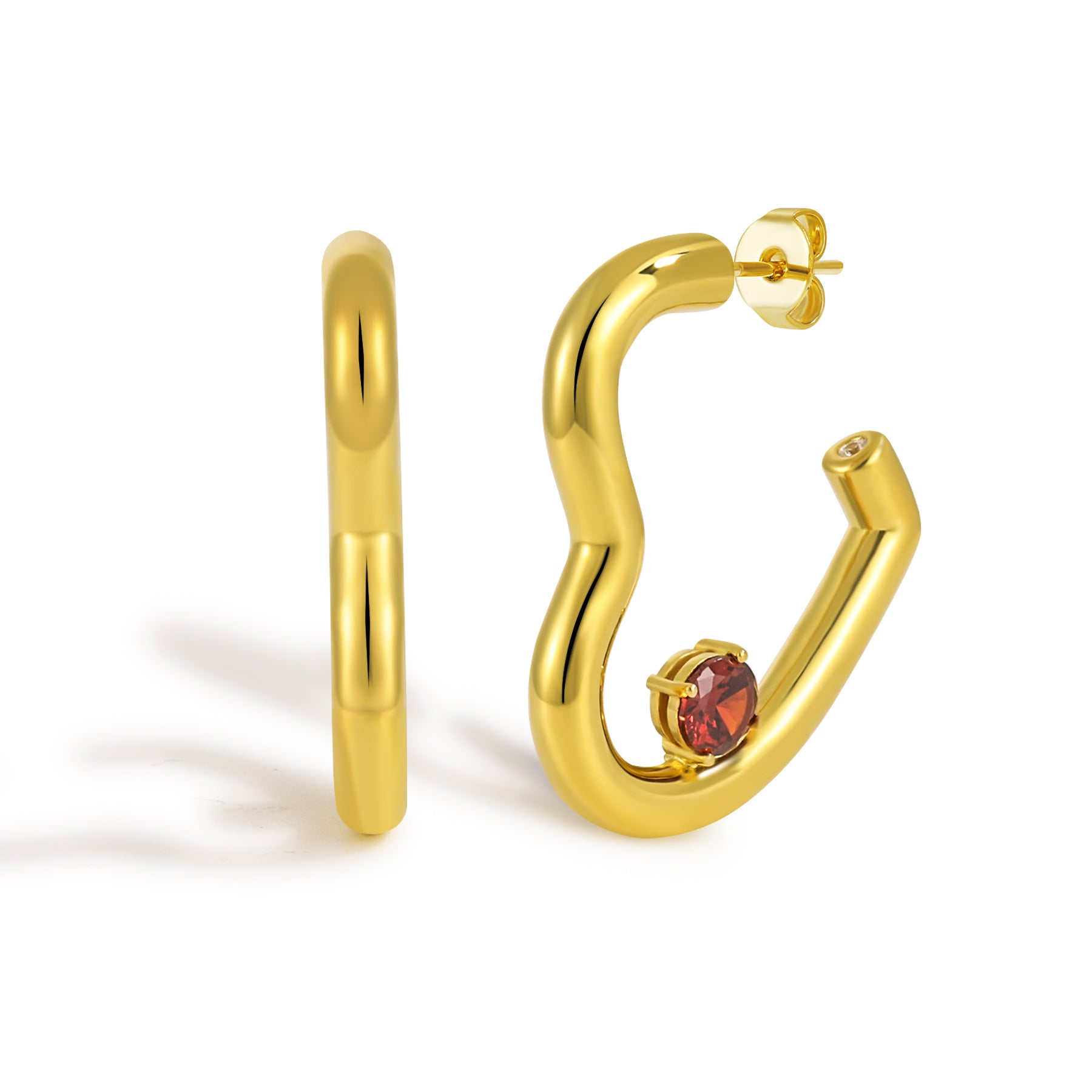 Women Fashion Red CZ Heart 999 Sterling Silver Hoop Earrings Electroforming