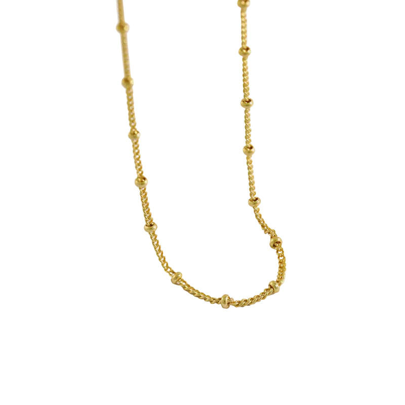 Simple Curb Chain Beads Sterling Silver Necklace