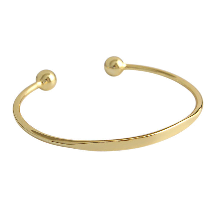Simple Gold Beads 925 Sterling Silver Open Bangle