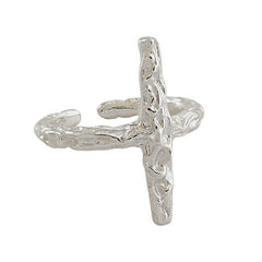 Classic Irregular Beaten Cross  925 Sterling Silver Adjustable Ring