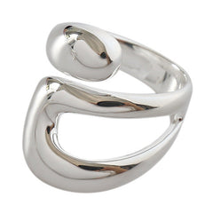 Geometry Wide Double Layer Hollow Cross 925 Sterling Silver Adjustable Ring