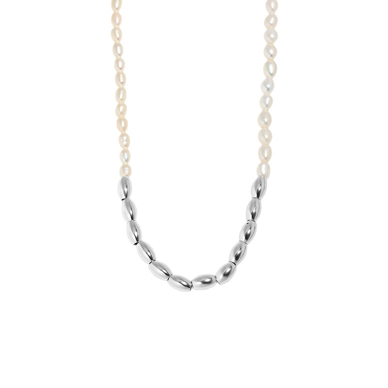 Asymmetry Oval Natural Pearl Waterdrop Sterling Silver Necklace