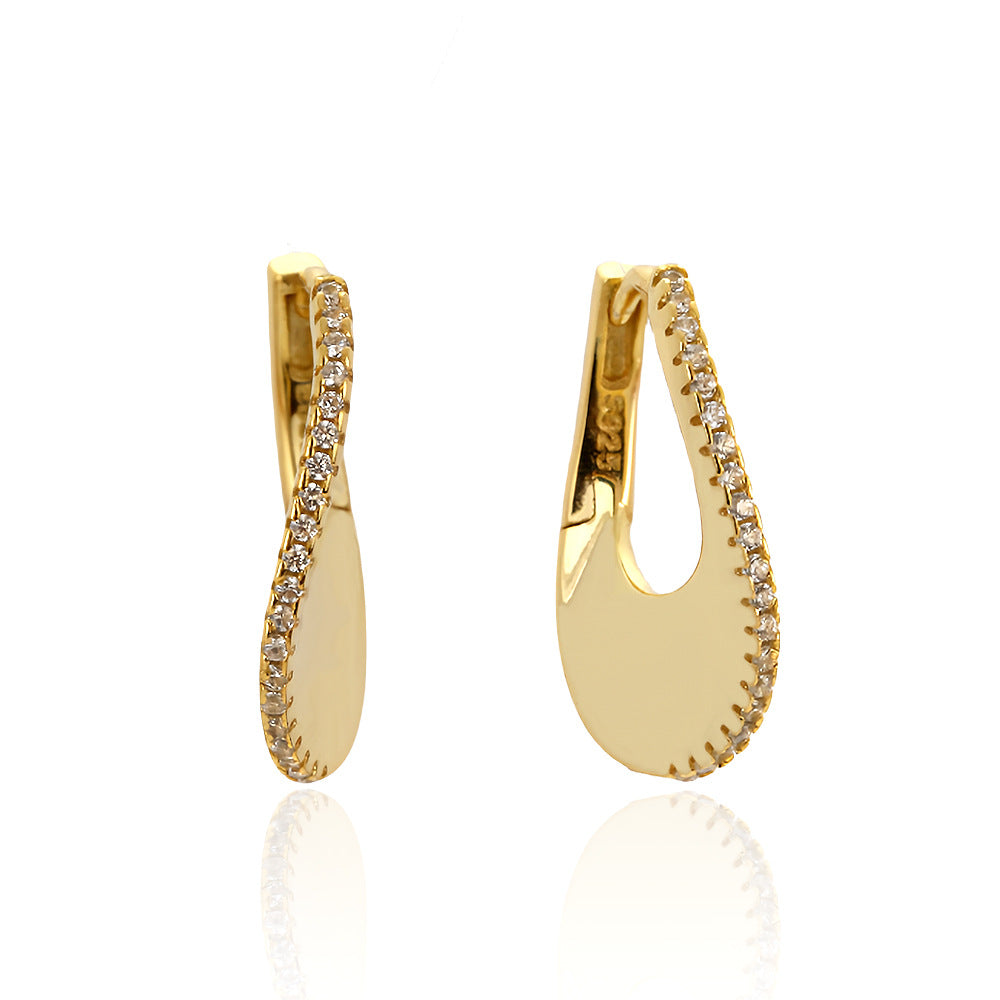 Women Elegant CZ U Shape 925 Sterling Silver Hoop Earrings