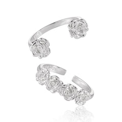 Women Beautiful Rose Flowers 925 Sterling Silver Adjustable Ring