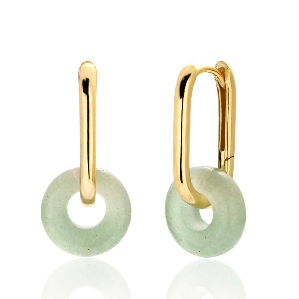 Elegant Natural Green Aventurine Ping Buckle Sterling Silver Hoop Earrings