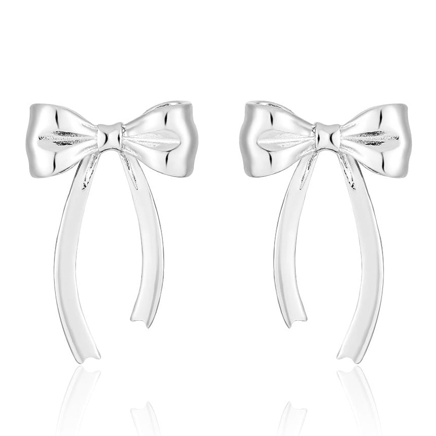 Women Minimalist French Style Elegant Bowknot Tassel Design S925 Sterling Silver Drop Earrings
