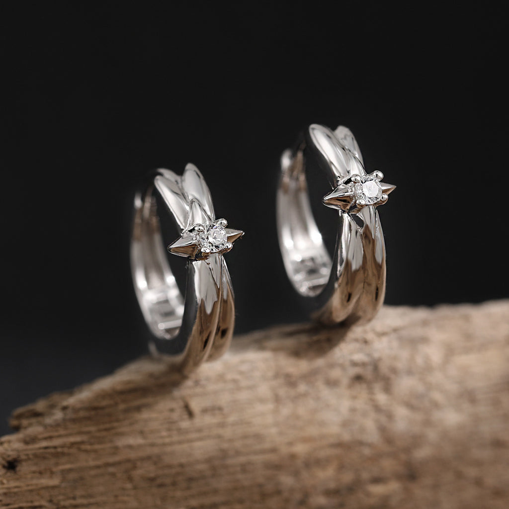 Graduation Simple Shining Star Sterling Silver Hoop Earrings