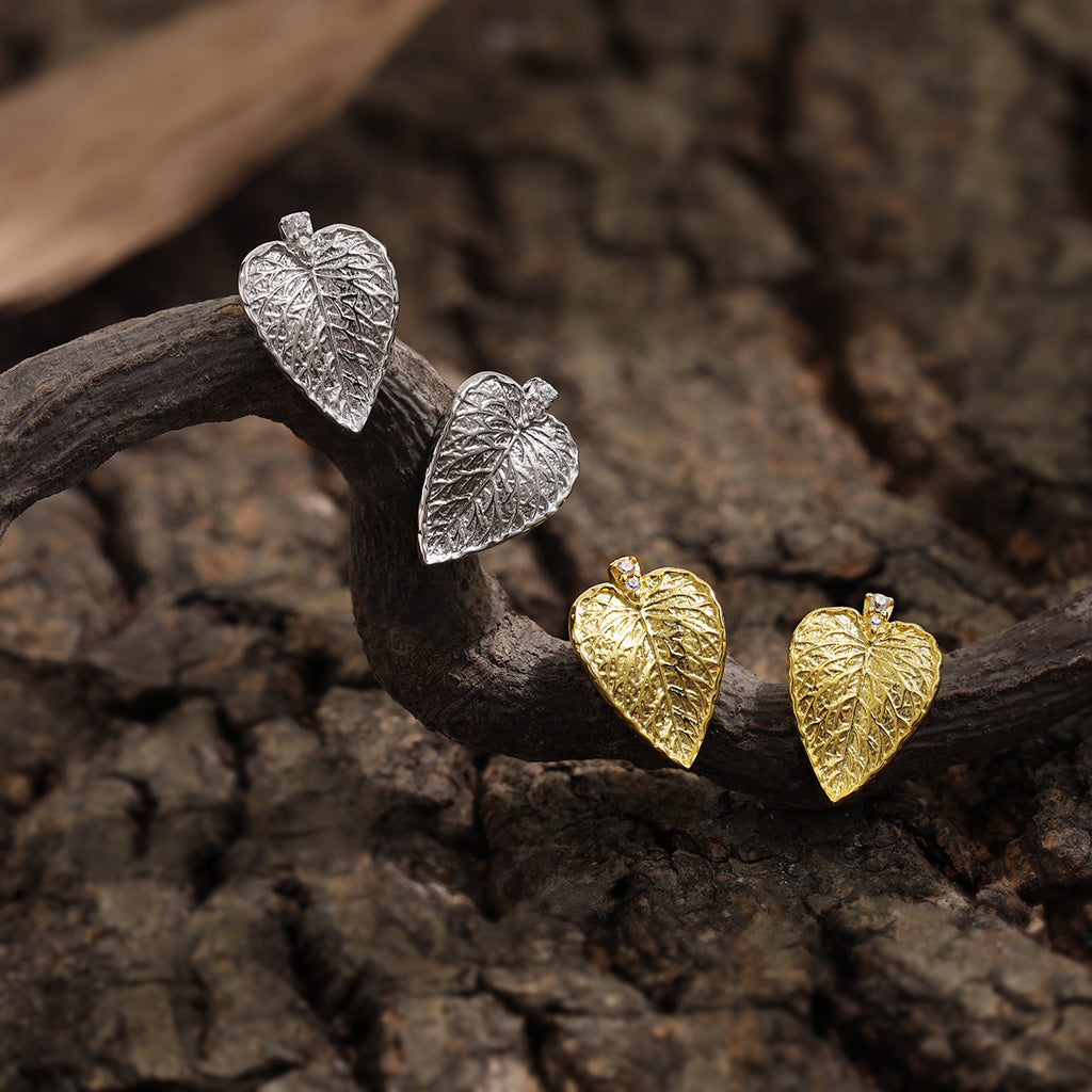 Party Irregular Leaves Sterling Silver Stud Earrings