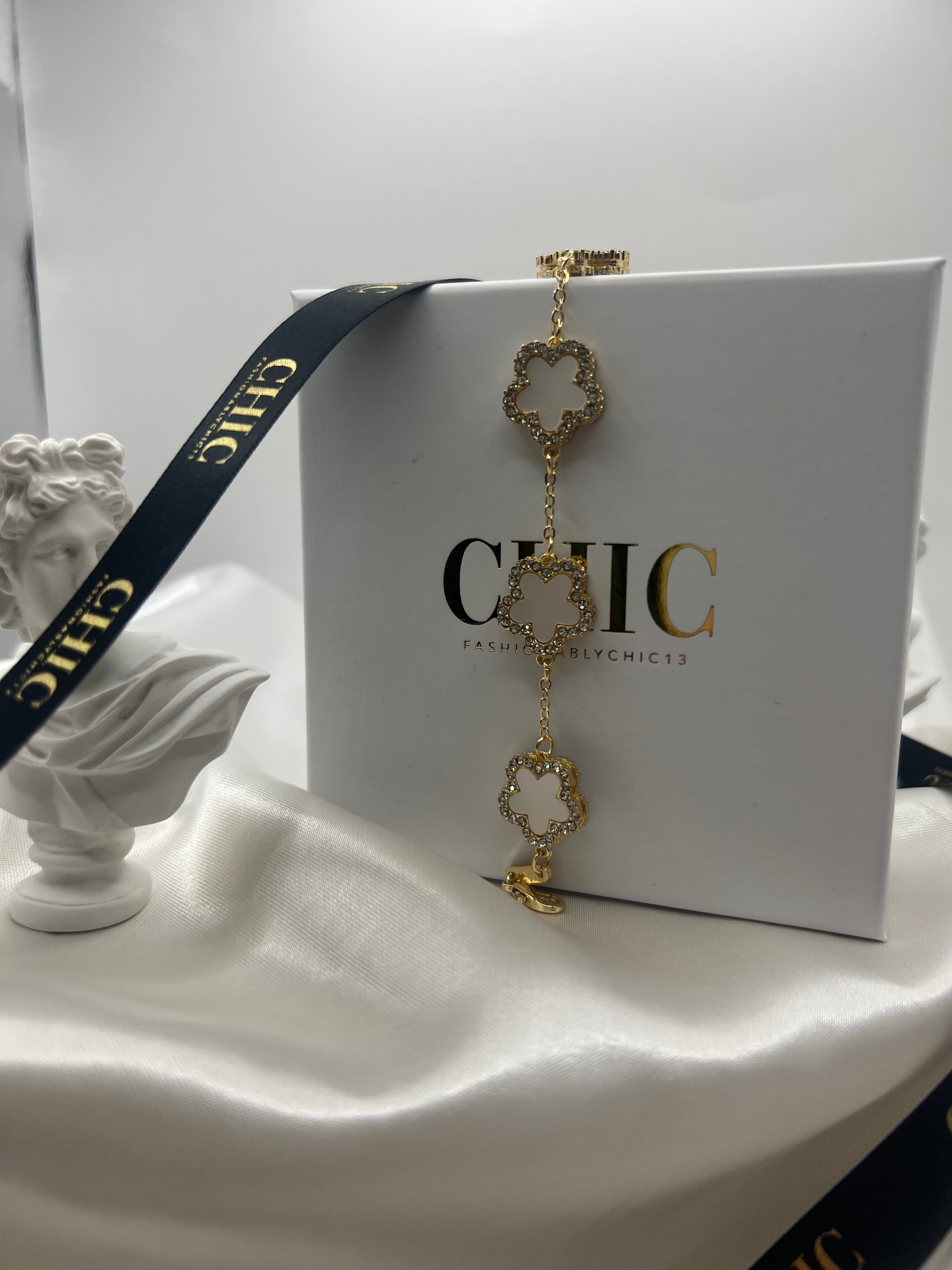 Gold and White Glitter Bracelet