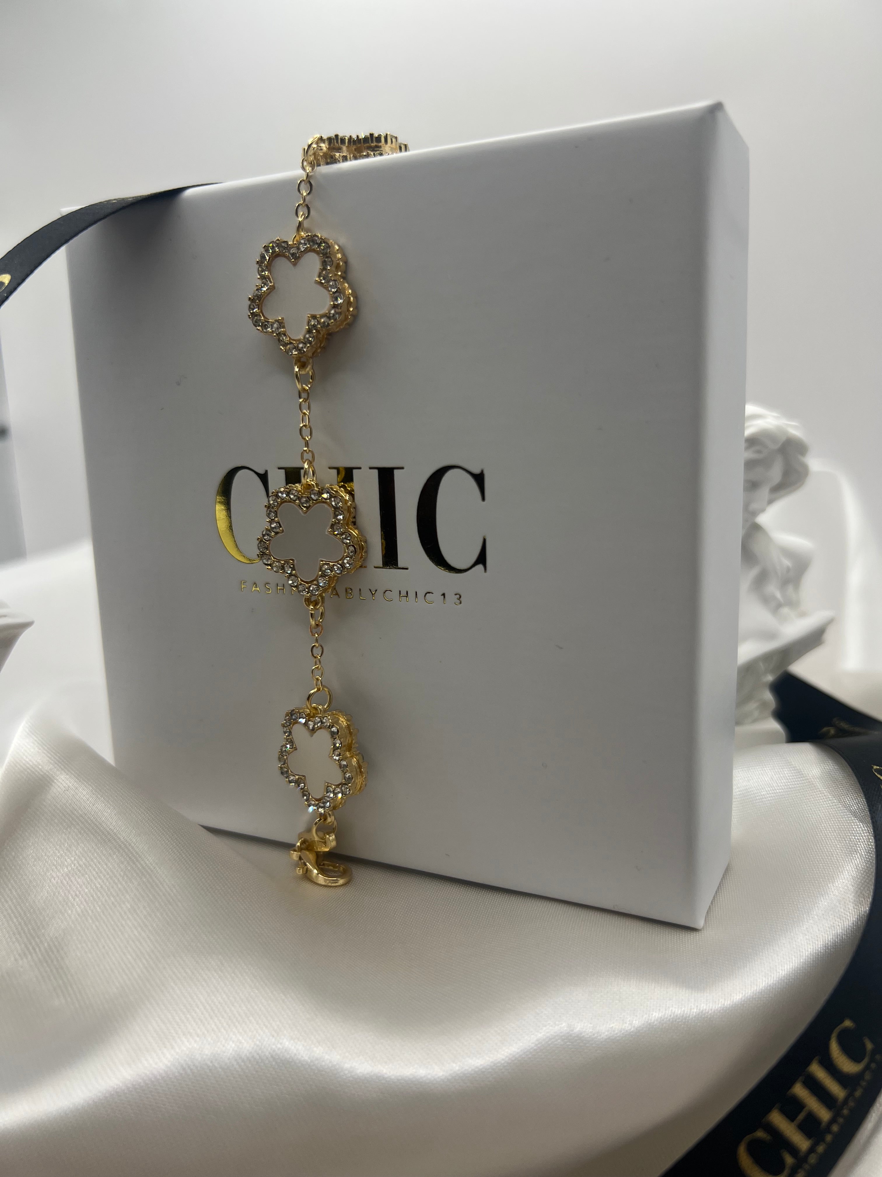 Gold and White Glitter Bracelet