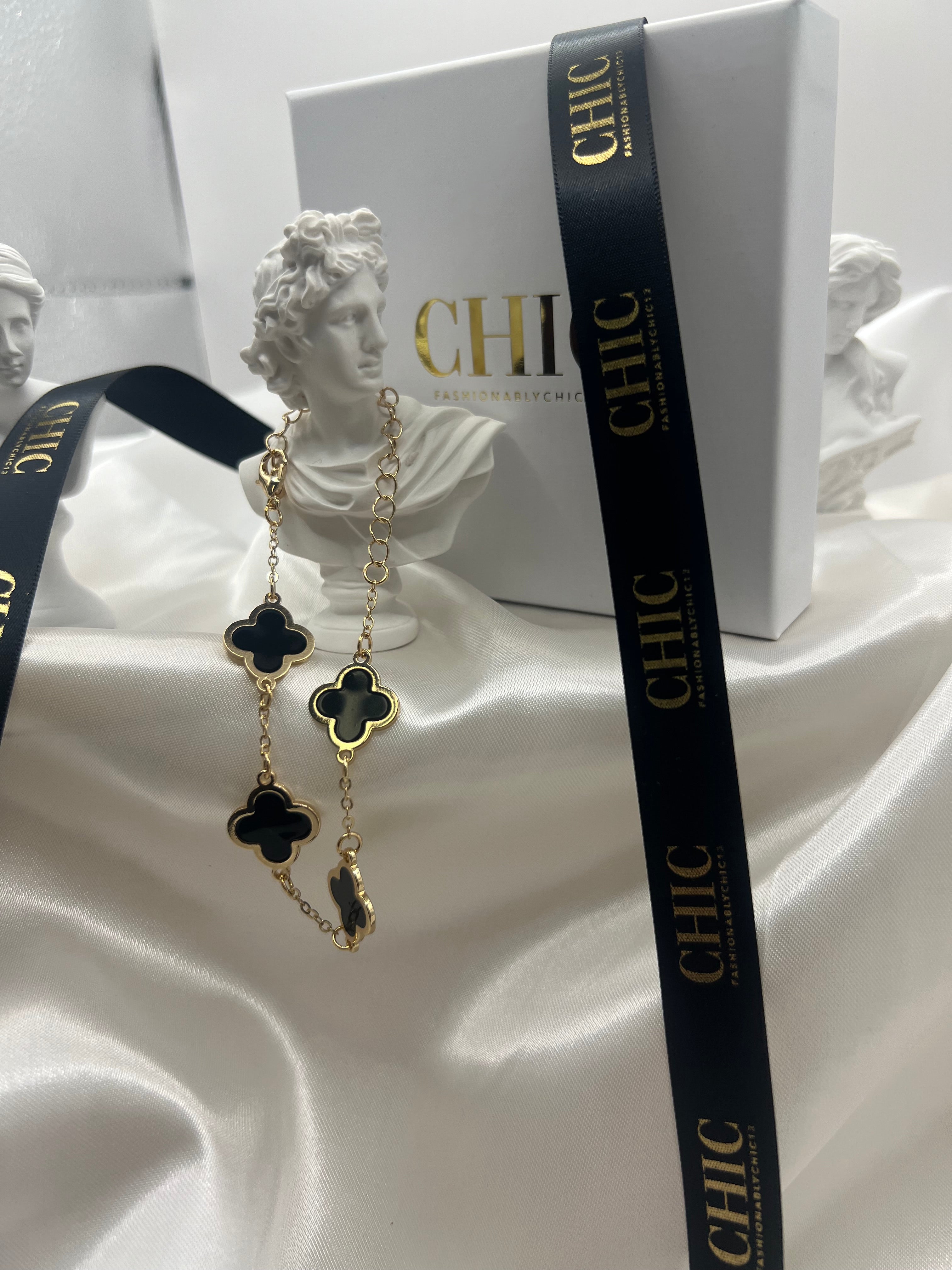 Gold and Black Clover No Glitter Bracelet