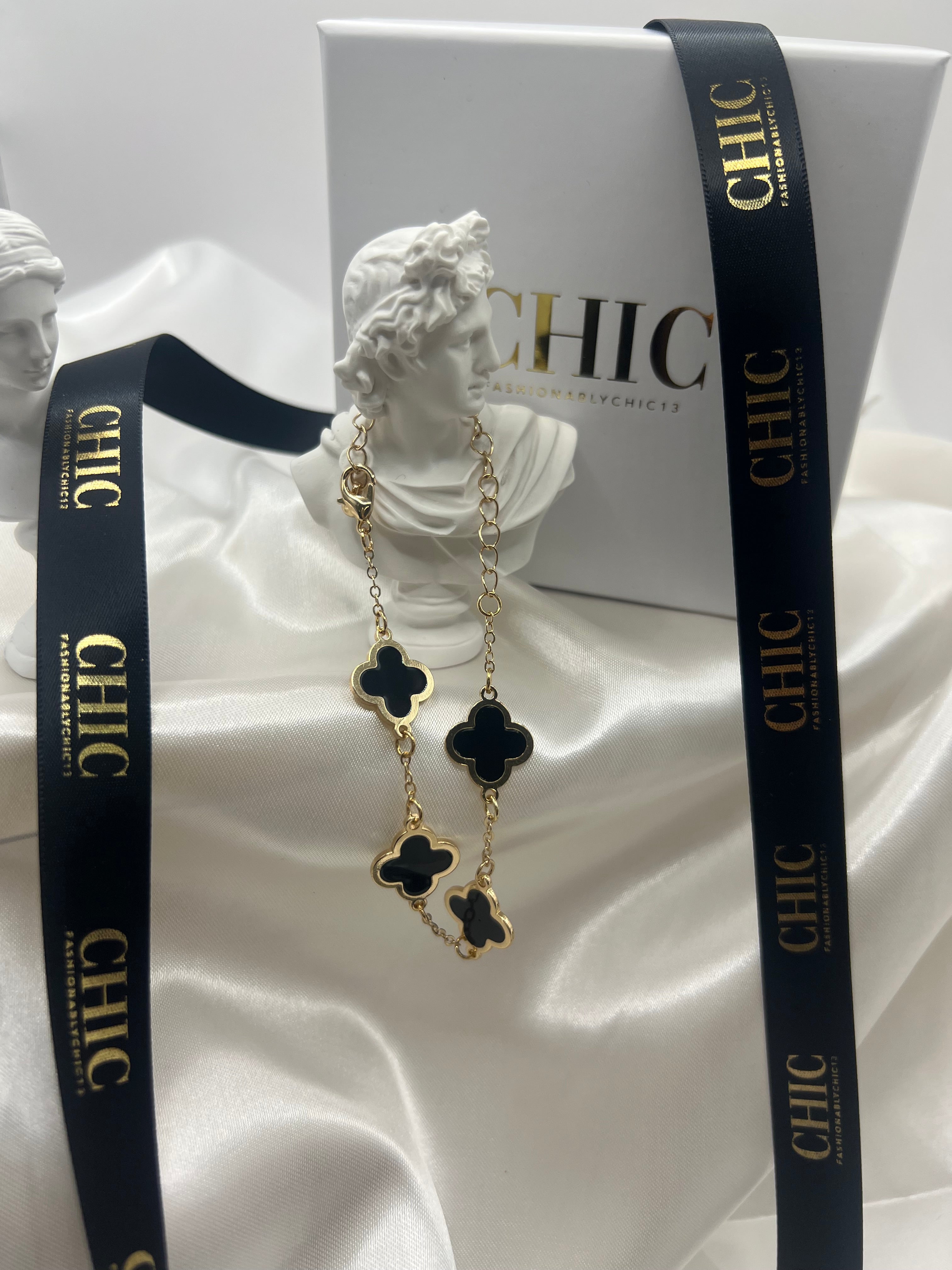 Gold and Black Clover No Glitter Bracelet