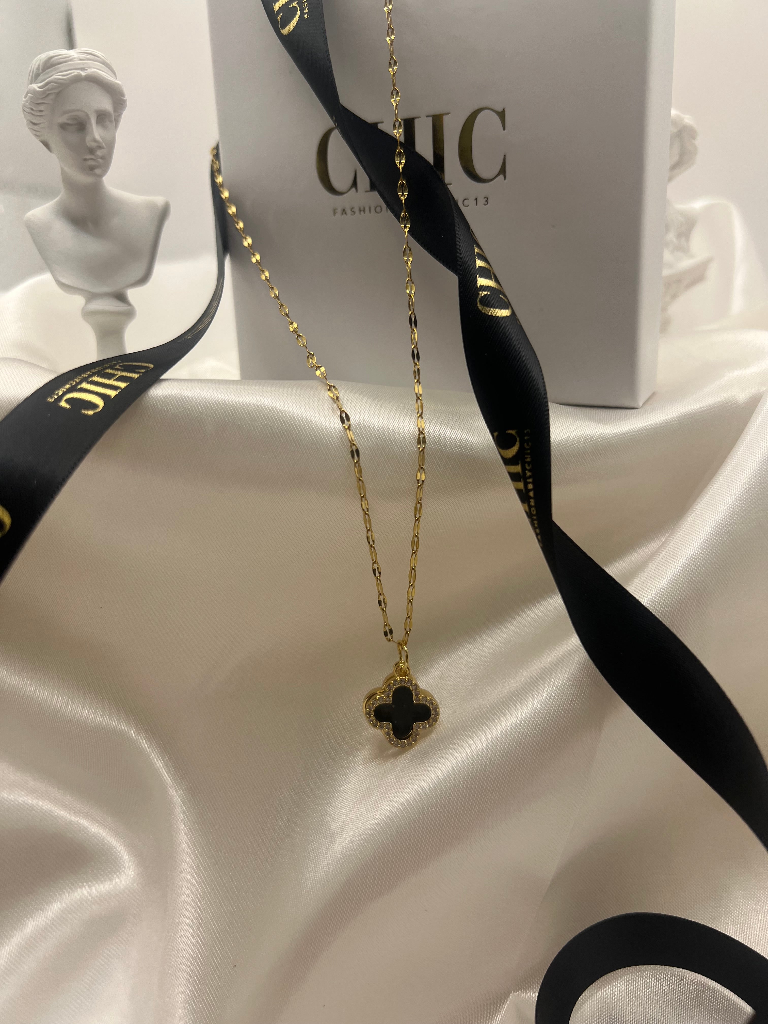 Black and Gold Glitter Necklace