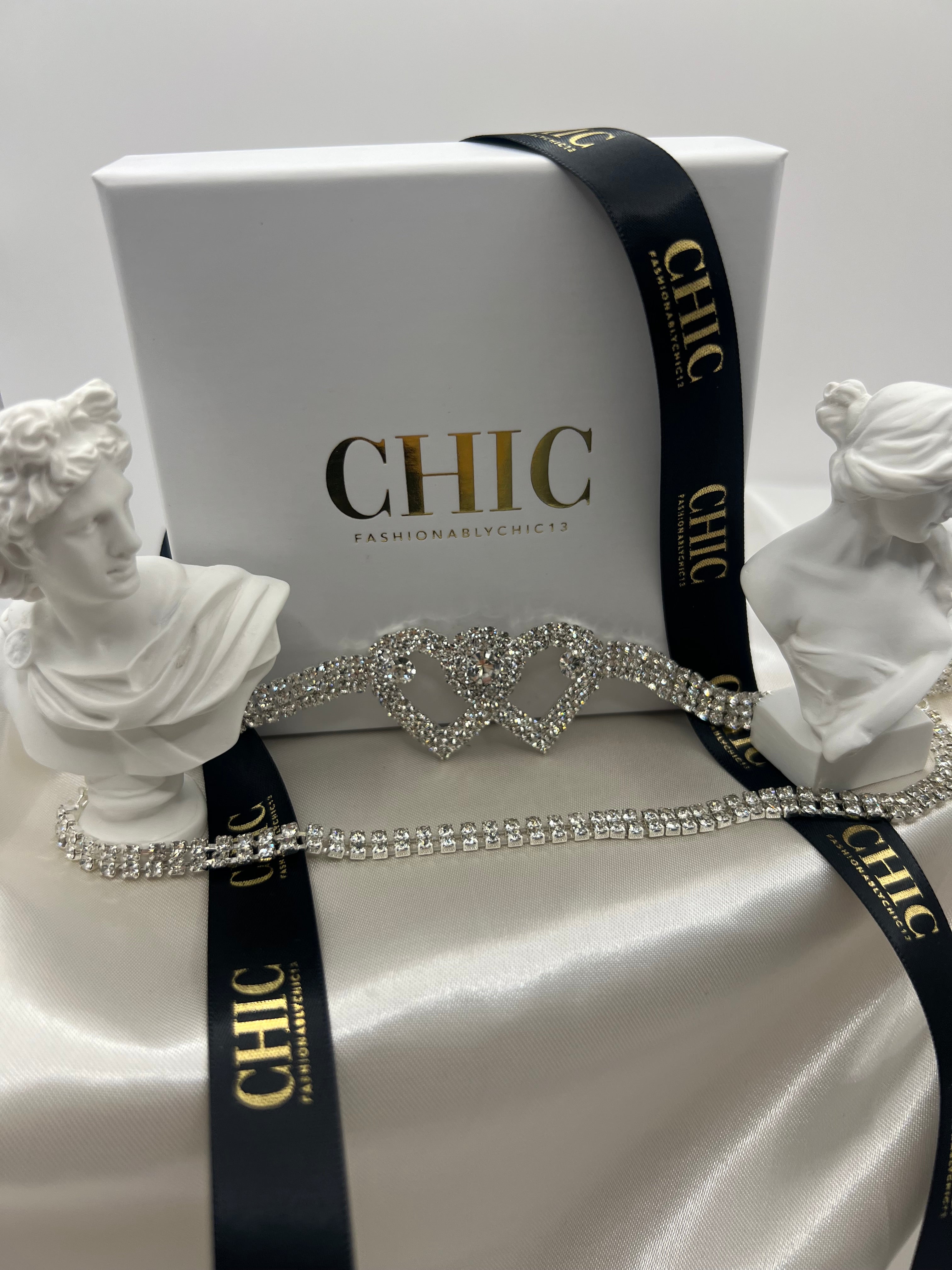 Double Heart Glitter Chocker Necklace