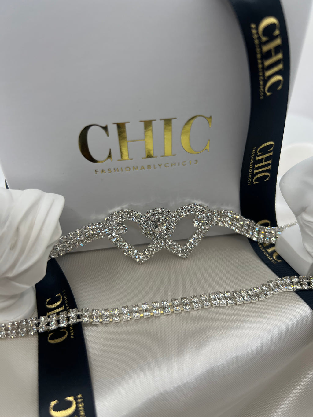 Double Heart Glitter Chocker Necklace