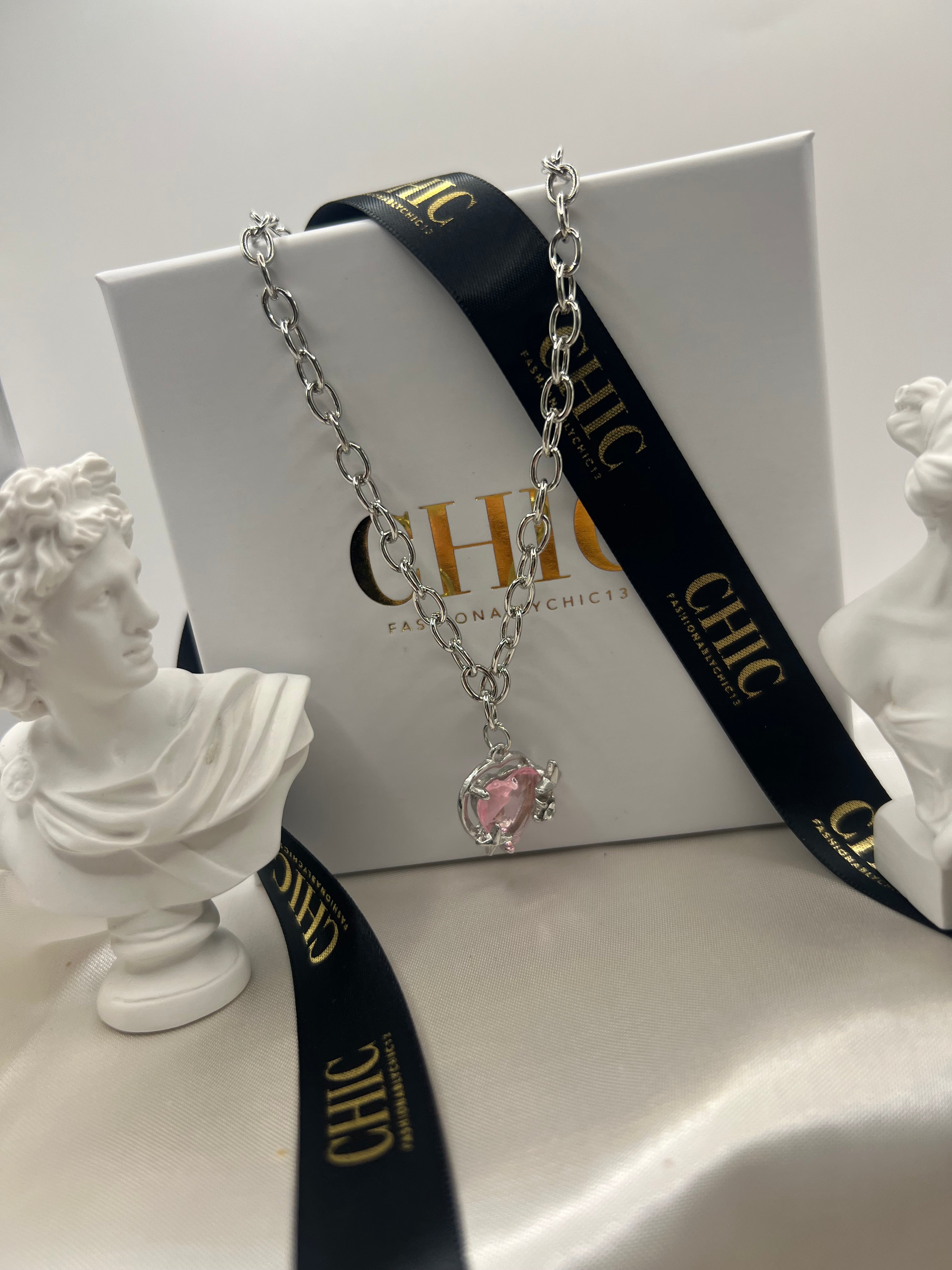Pink Heart Chain Necklace