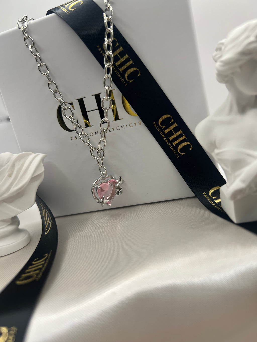 Pink Heart Chain Necklace