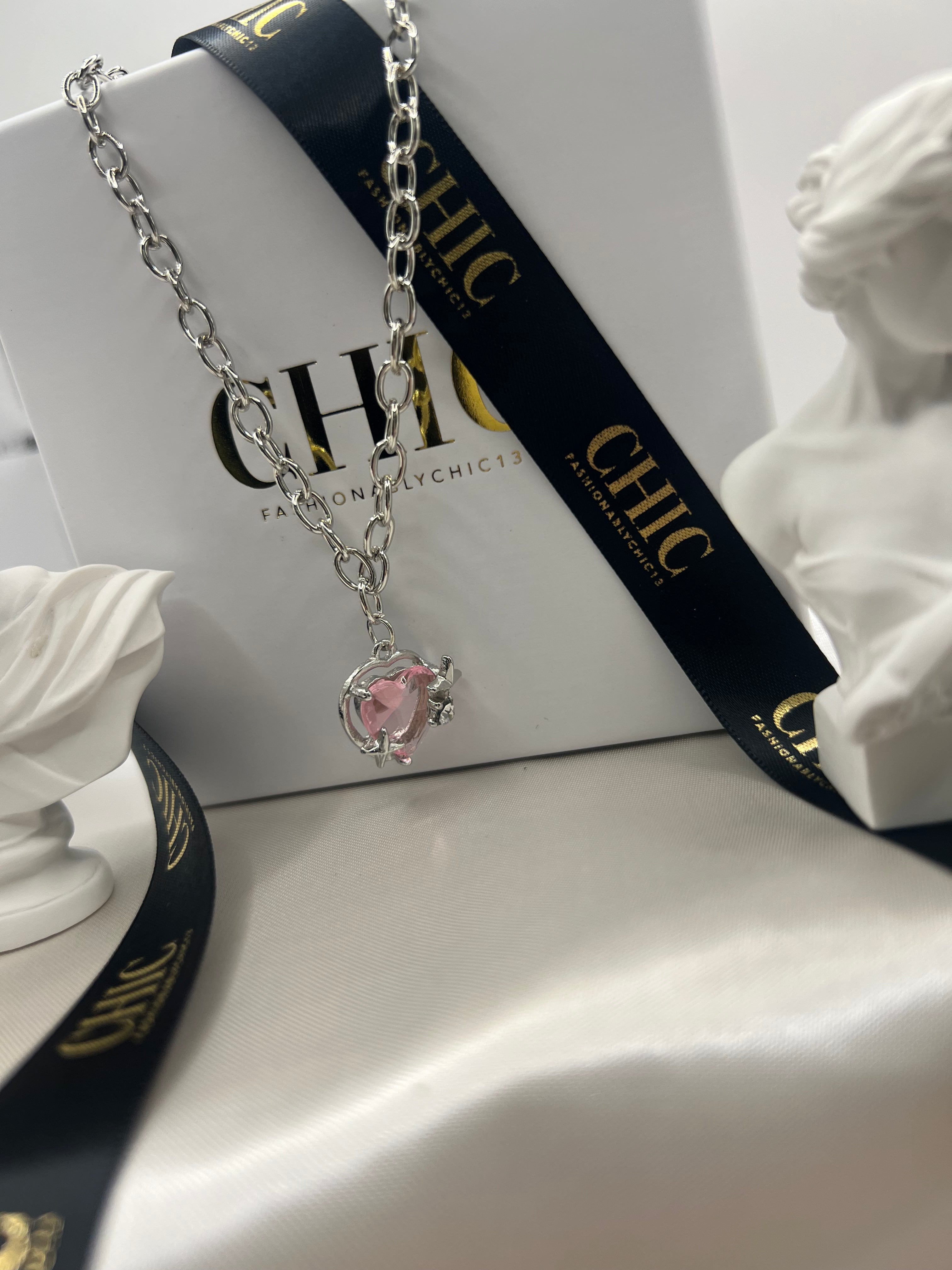 Pink Heart Chain Necklace