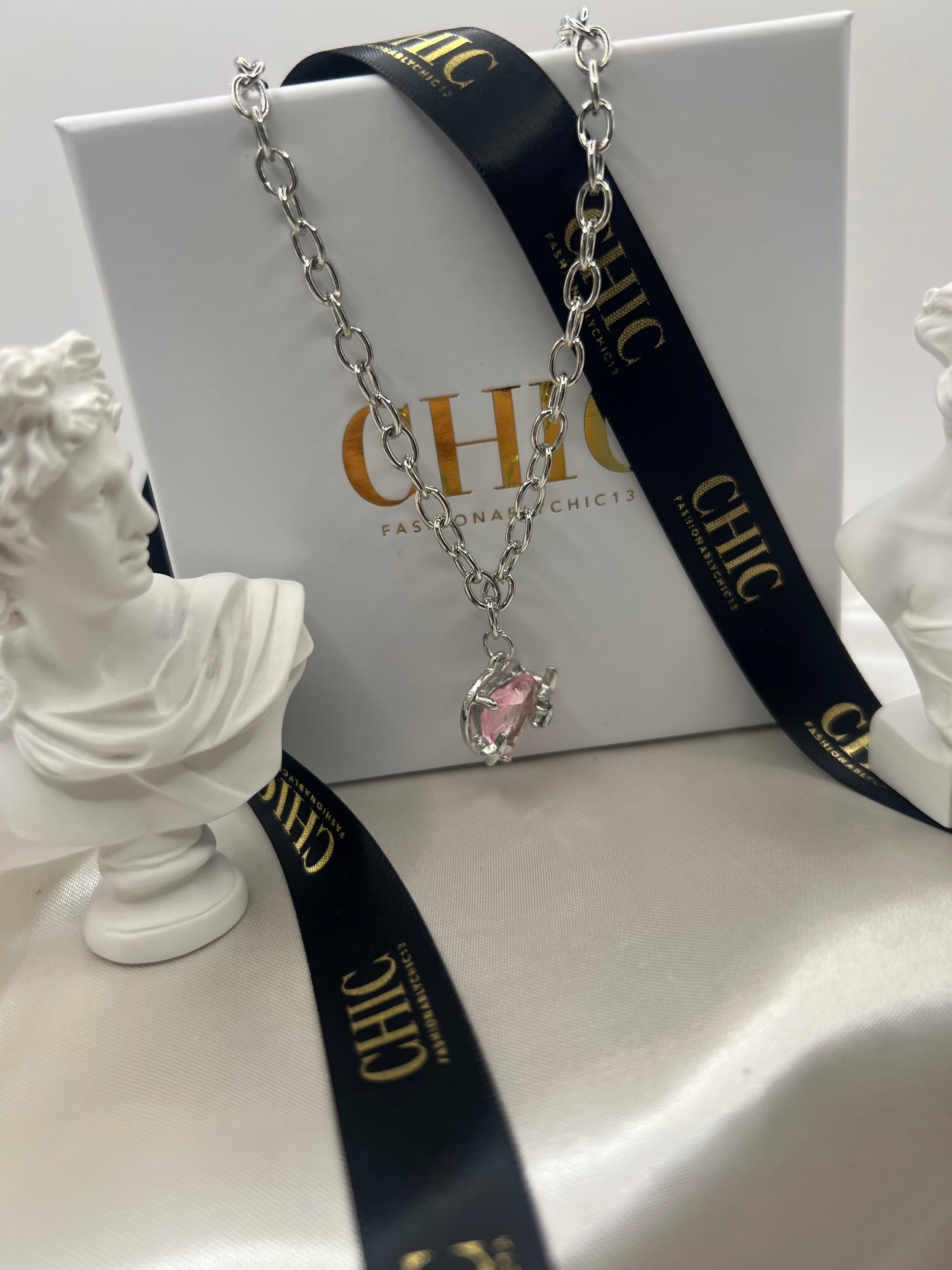 Pink Heart Chain Necklace