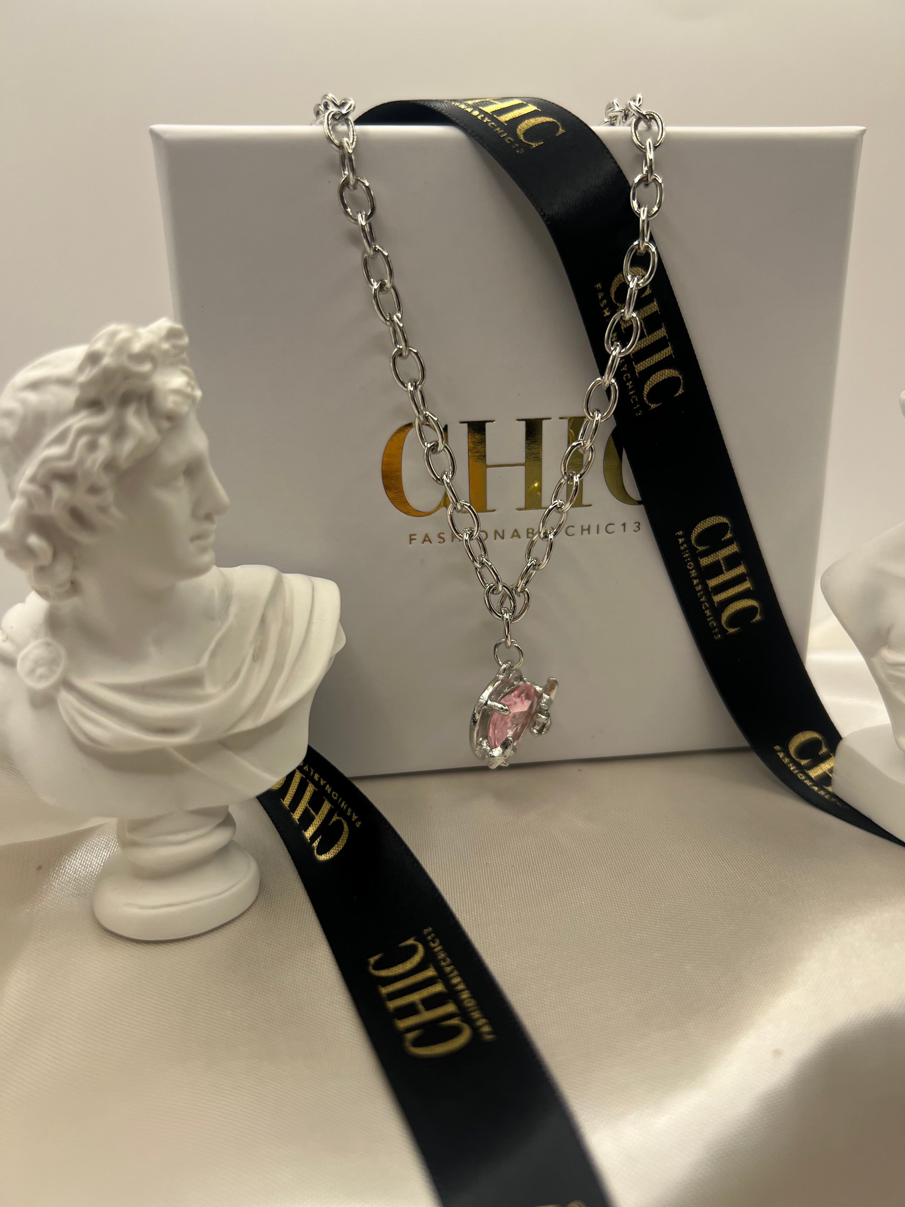 Pink Heart Chain Necklace
