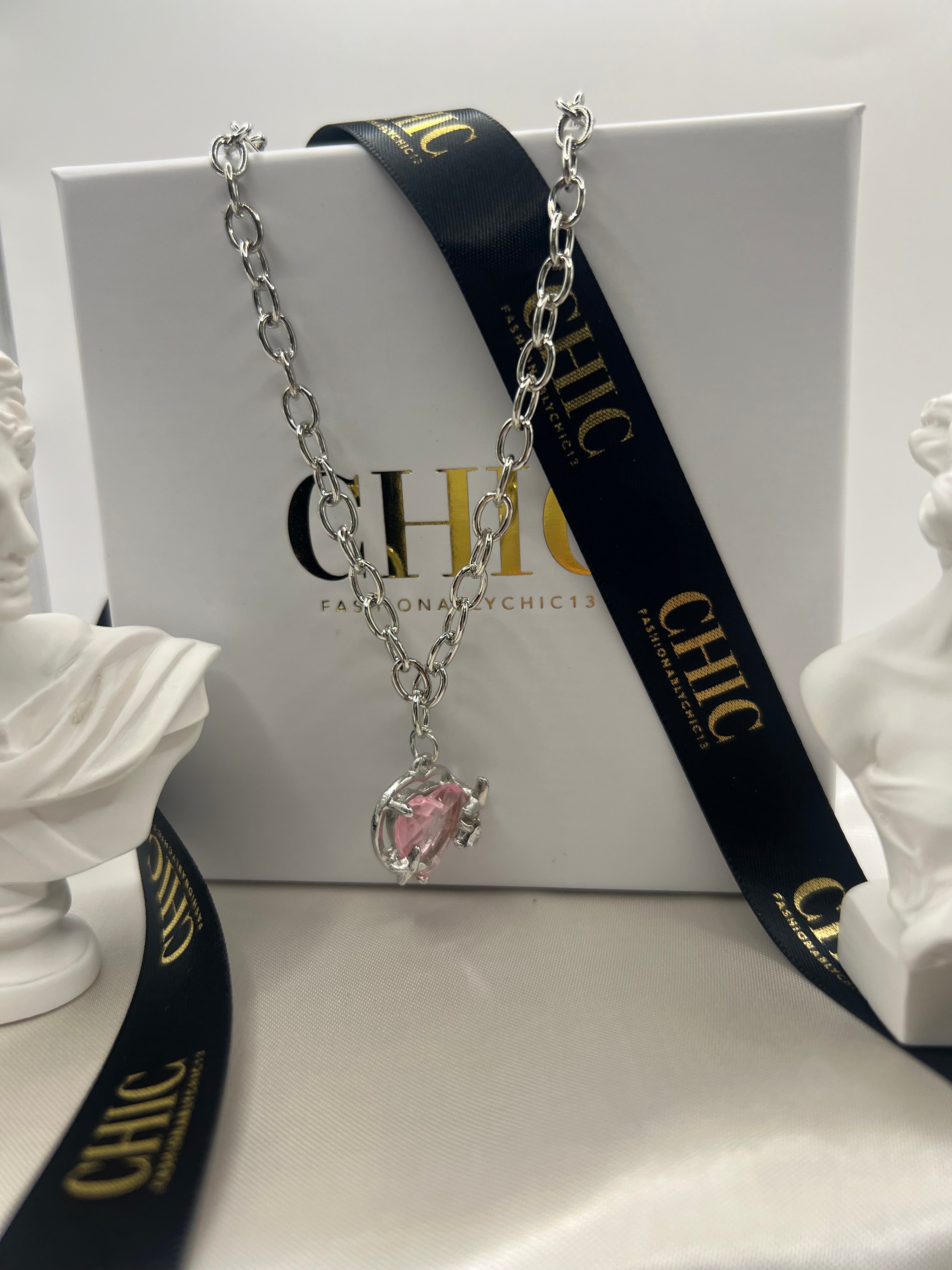Pink Heart Chain Necklace