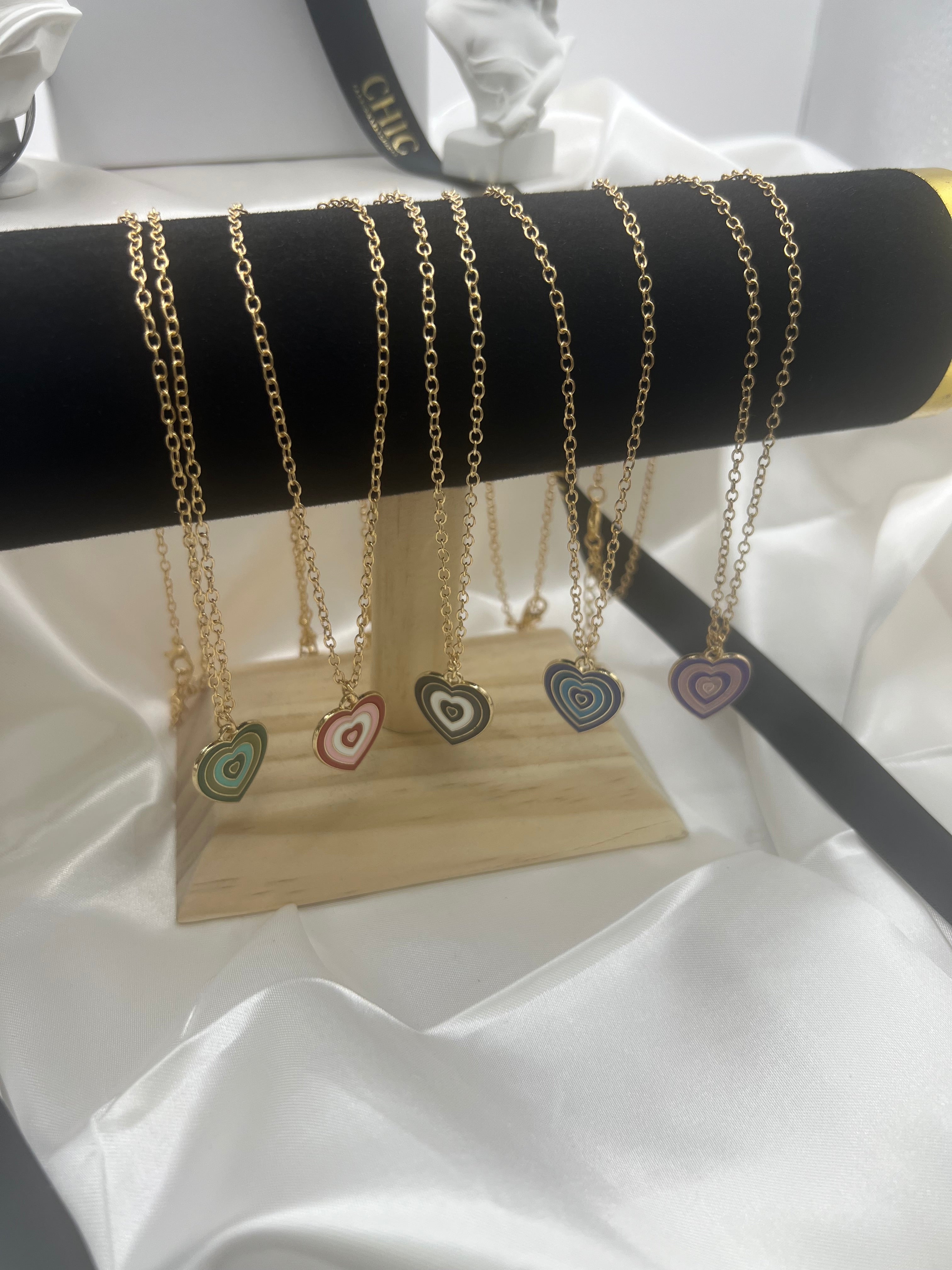 Heart Shaped  Coloured Gold Necklace