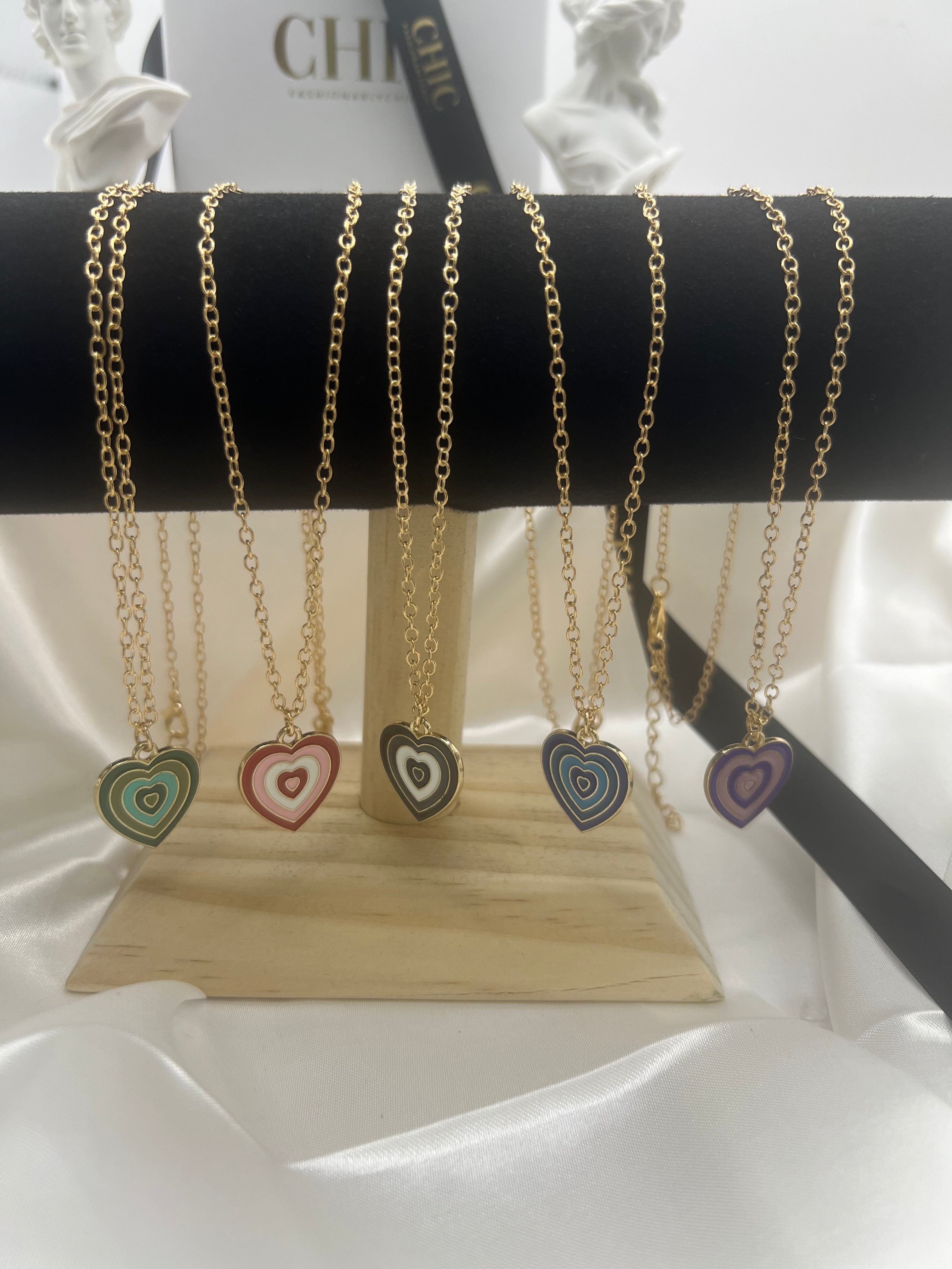 Heart Shaped  Coloured Gold Necklace