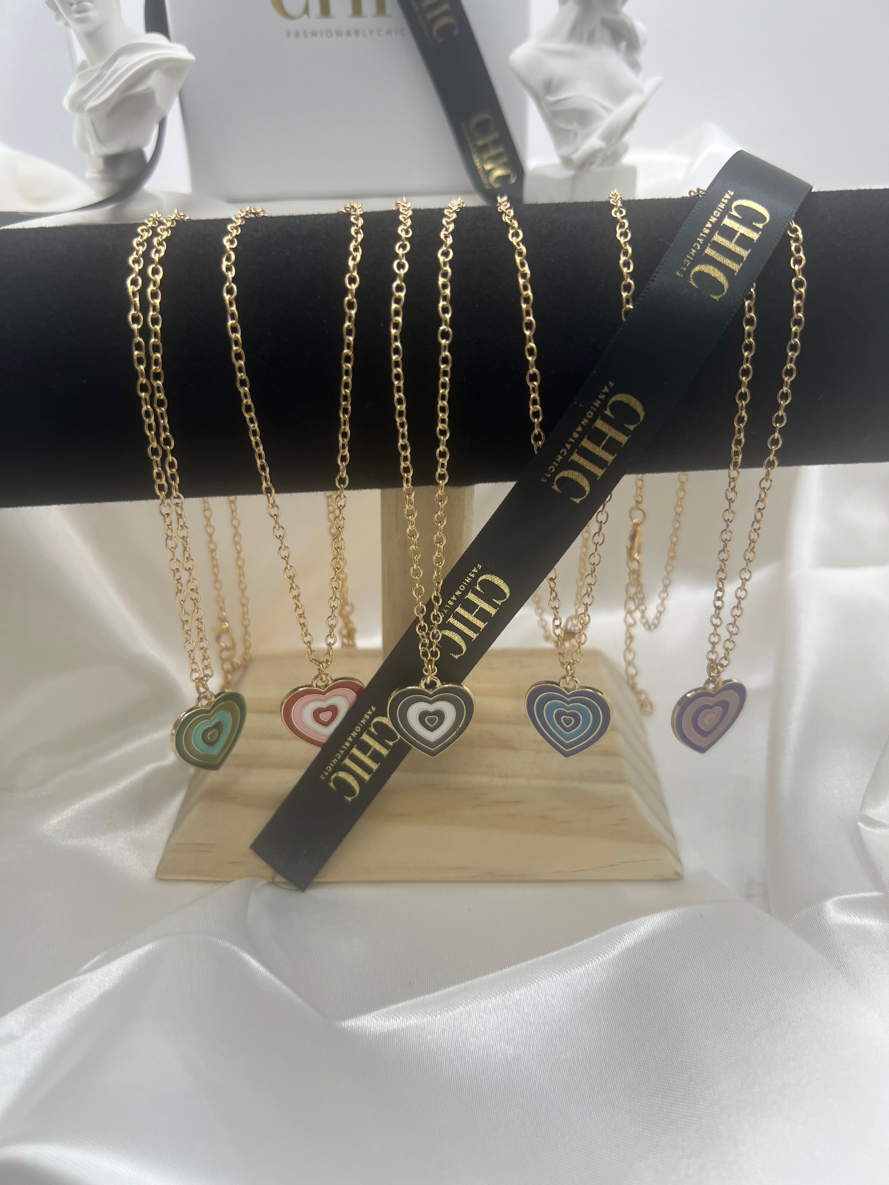 Heart Shaped  Coloured Gold Necklace