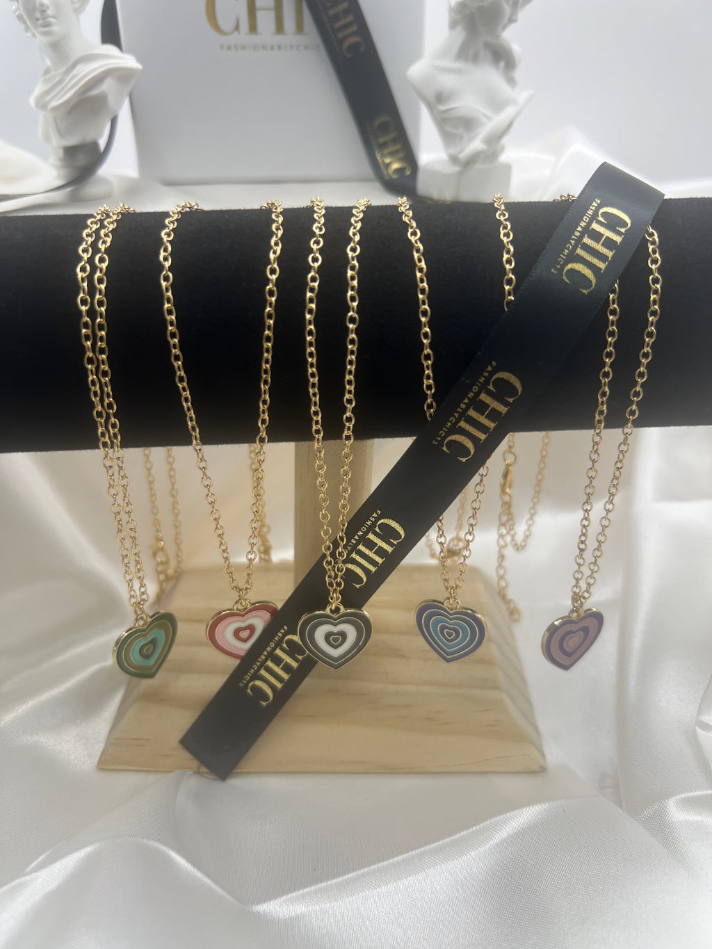 Heart Shaped  Coloured Gold Necklace