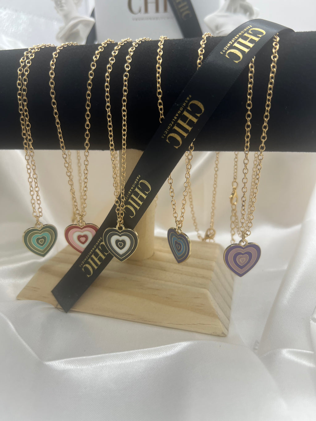 Heart Shaped  Coloured Gold Necklace