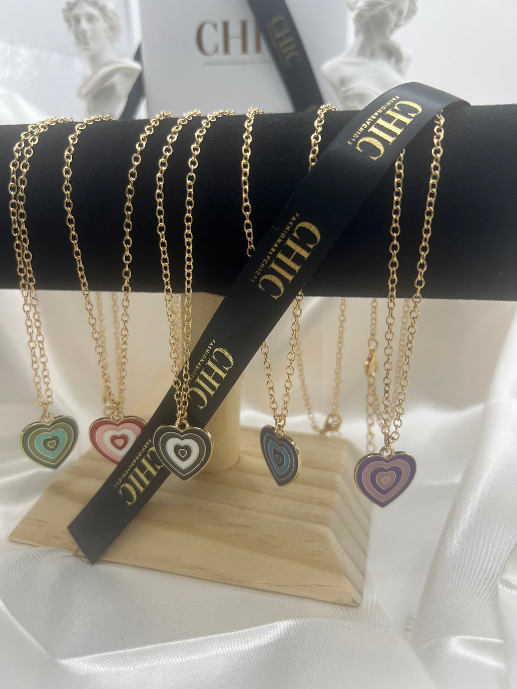 Heart Shaped  Coloured Gold Necklace