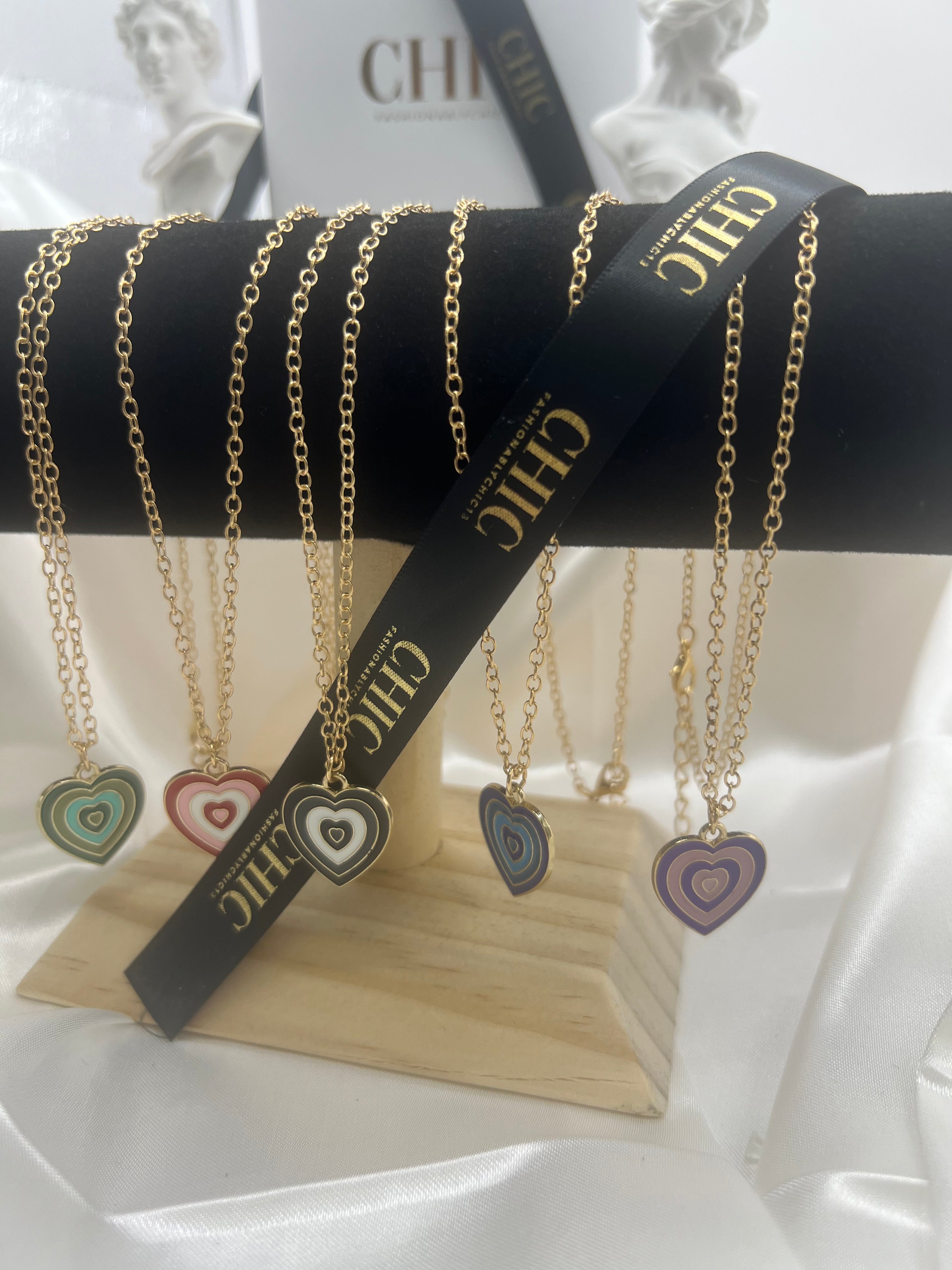 Heart Shaped  Coloured Gold Necklace