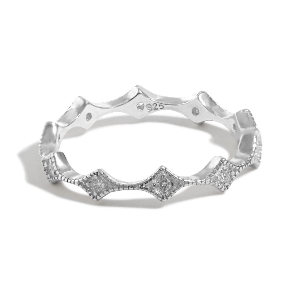 Elegant Geometry Micro Setting CZ Rhombus 925 Sterling Silver Ring
