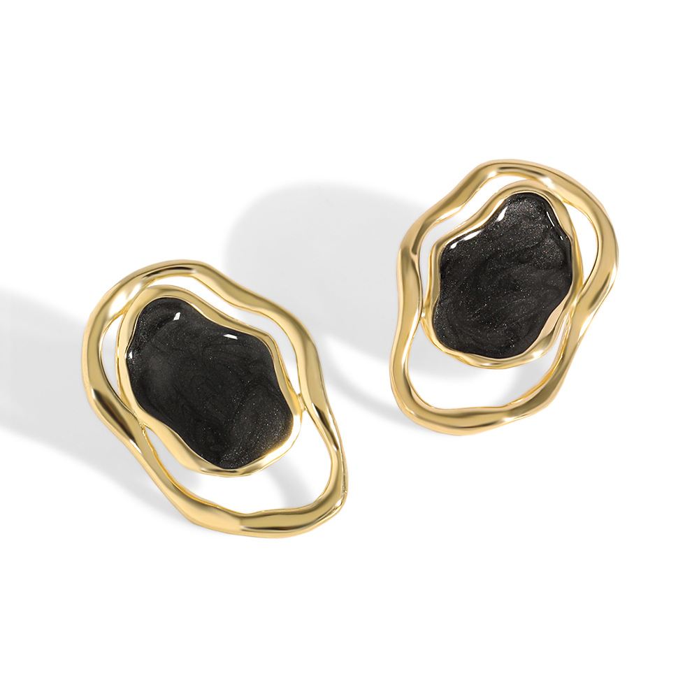 Office Irregular Hollow Epoxy  Sterling Silver Stud Earrings