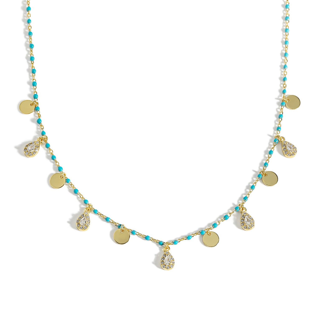 Beautiful Waterdrop Sterling Silver Blue Enamel Necklace