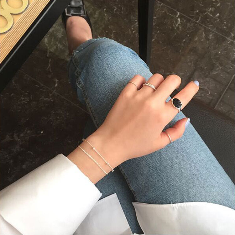 Pure silver bead chain double-layer bracelet student women's bracelet chain decoration