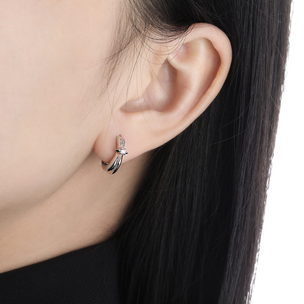 Graduation Simple Shining Star Sterling Silver Hoop Earrings