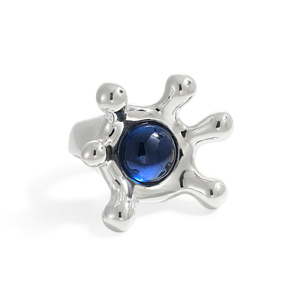 Stylish Pure Silver Elegant Gemstone Irregular Crown Electroforming Adjustable Statement Ring