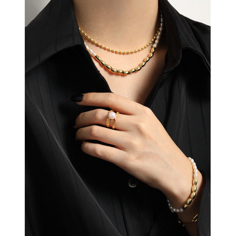 Asymmetry Oval Natural Pearl Waterdrop Sterling Silver Necklace