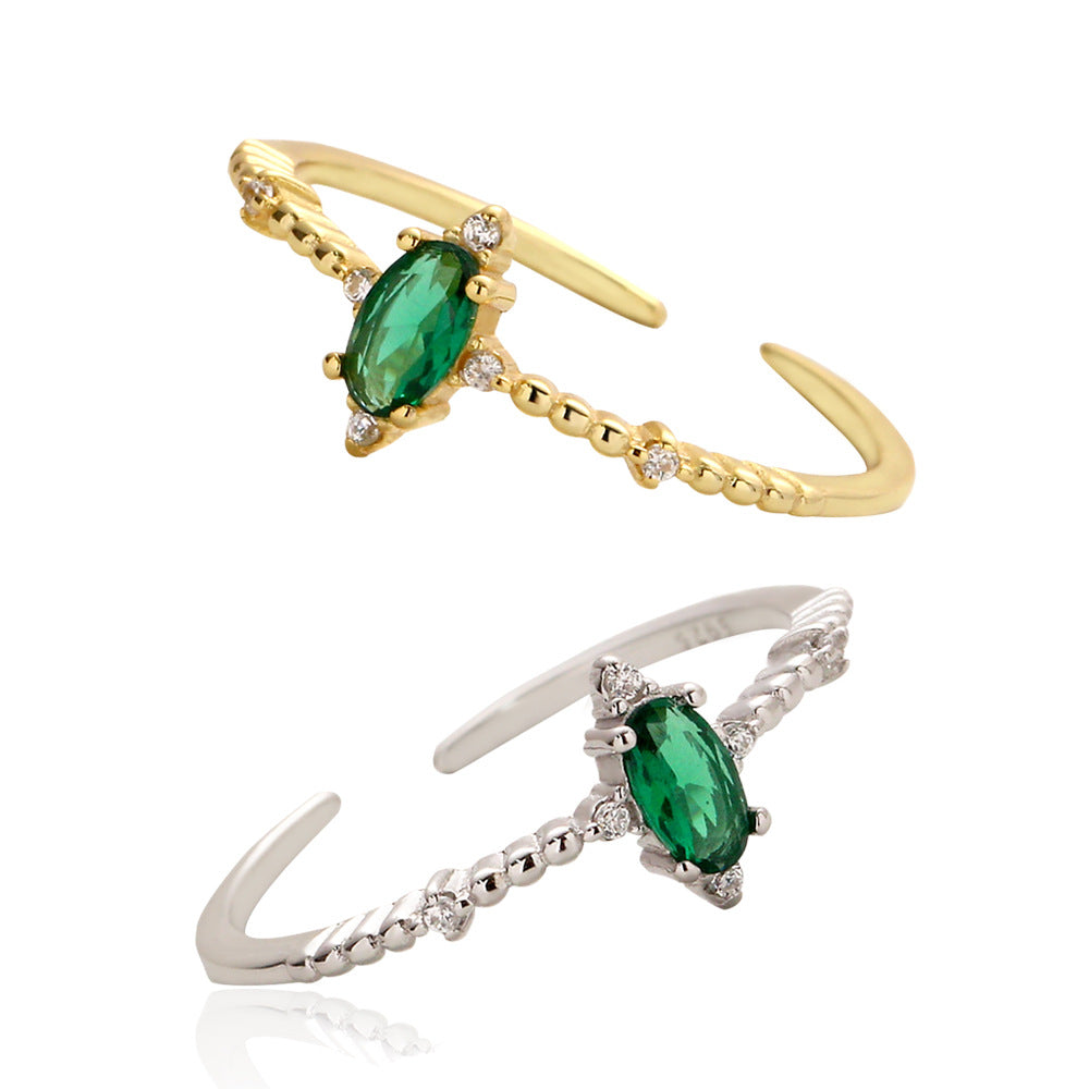 Elegant Green Oval Sterling Silver Adjustable Ring