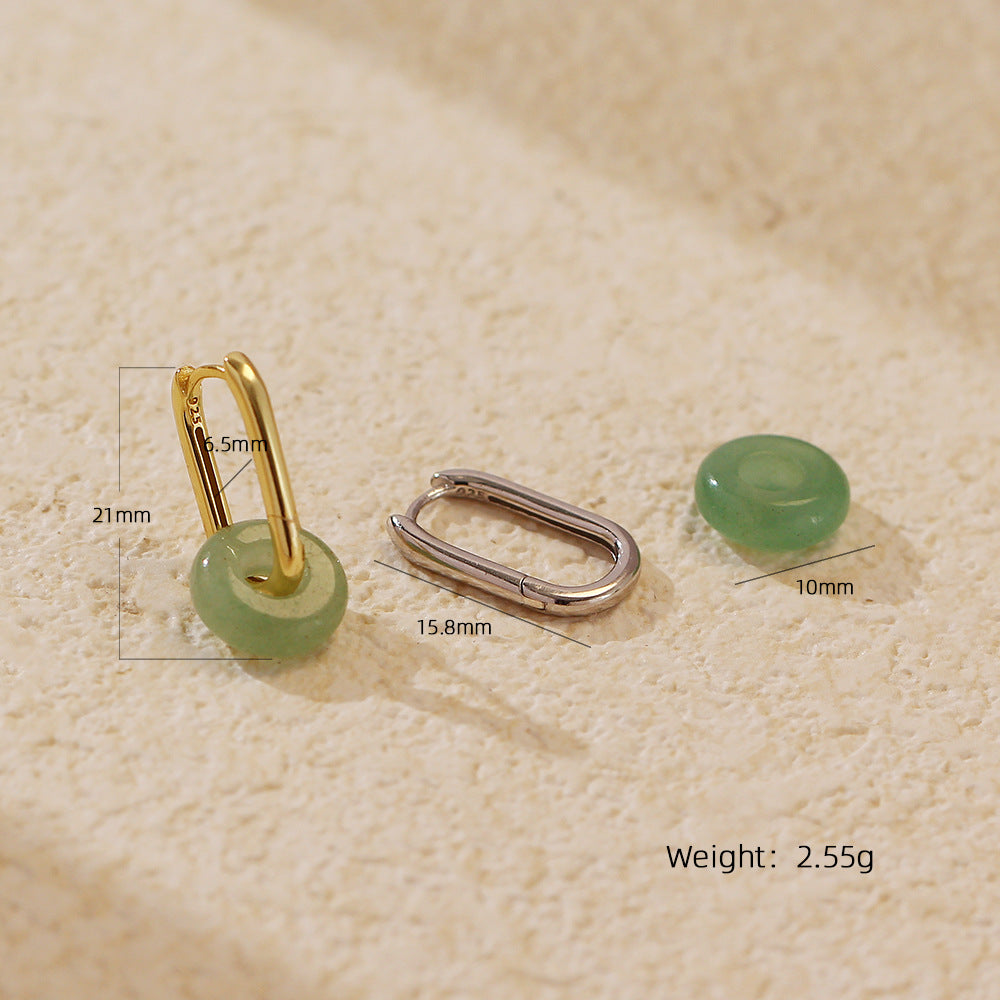Elegant Natural Green Aventurine Ping Buckle Sterling Silver Hoop Earrings