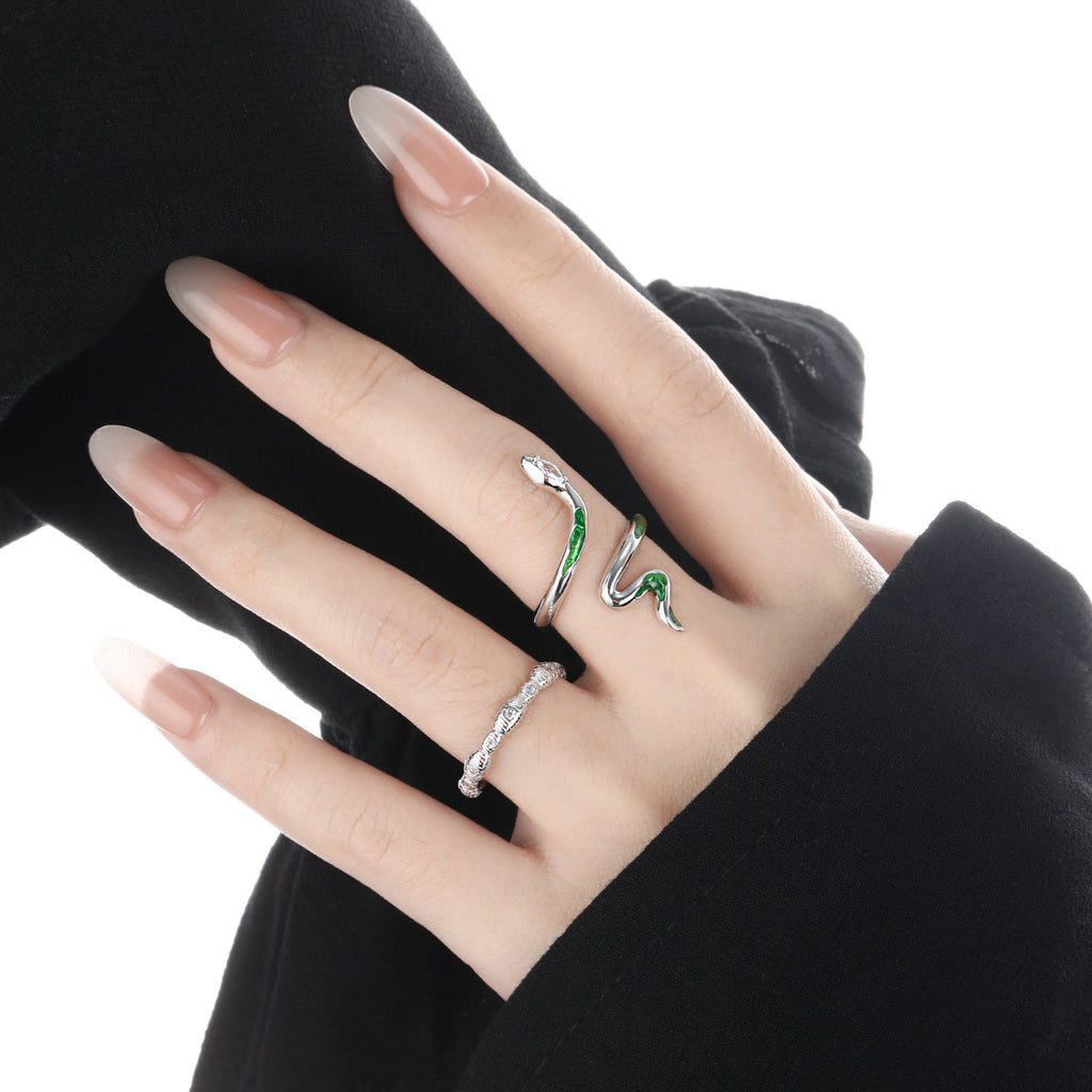 Fashion Animail Green Epoxy Snake Sterling Silver Adjustable Ring
