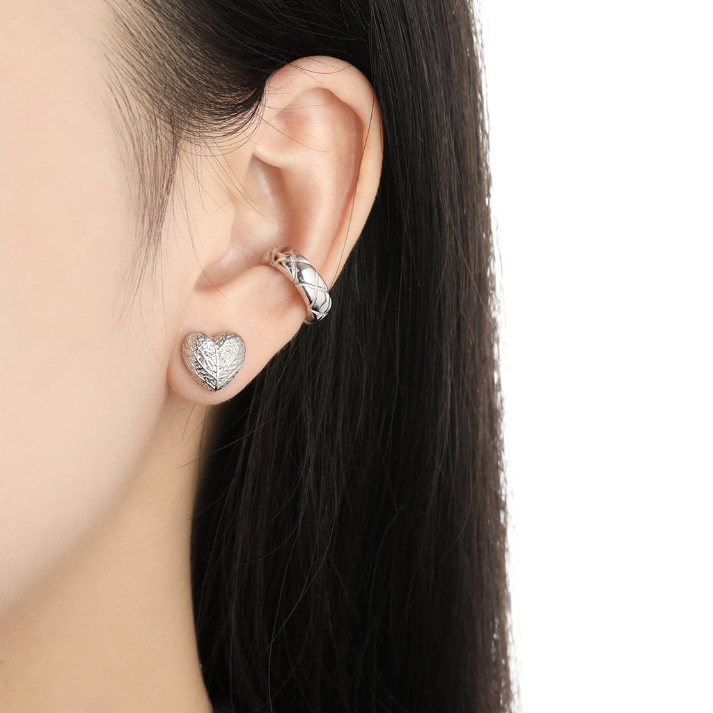 Lady Geometry Square Heart Leaves Sterling Silver Stud Earrings