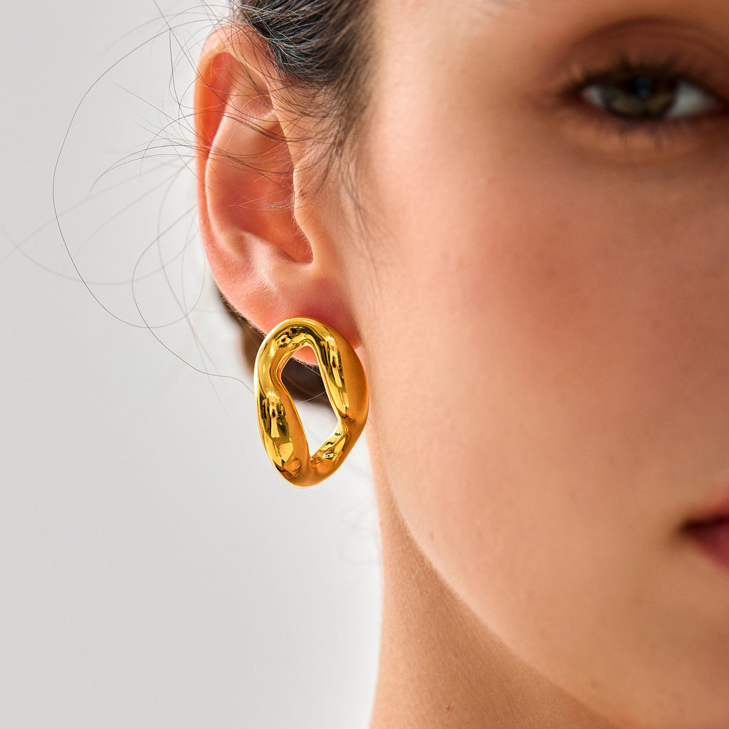Women Fashion Jewelry Unique 999 Pure Silver Geometry Small Hollow Irregular Circle Electroforming Lightweight Stud Earrings (Pre-Sale)