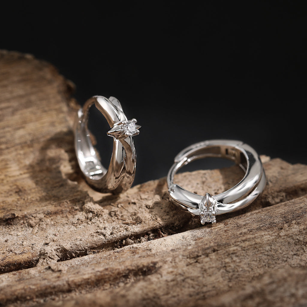 Graduation Simple Shining Star Sterling Silver Hoop Earrings
