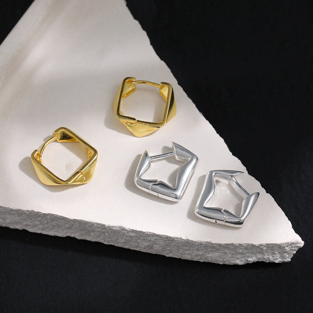 Minimalism Irregular Geometry Square Sterling Silver Hoop Earrings