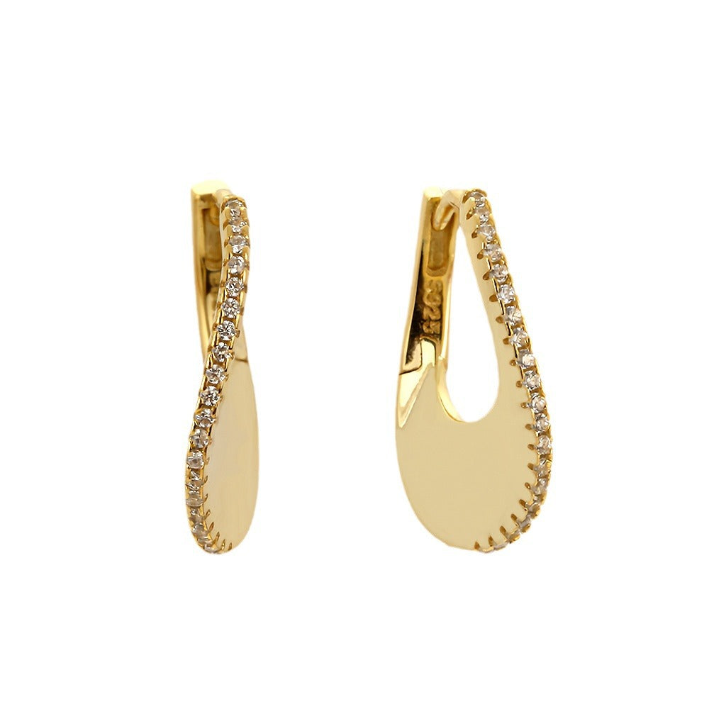 Women Elegant CZ U Shape 925 Sterling Silver Hoop Earrings