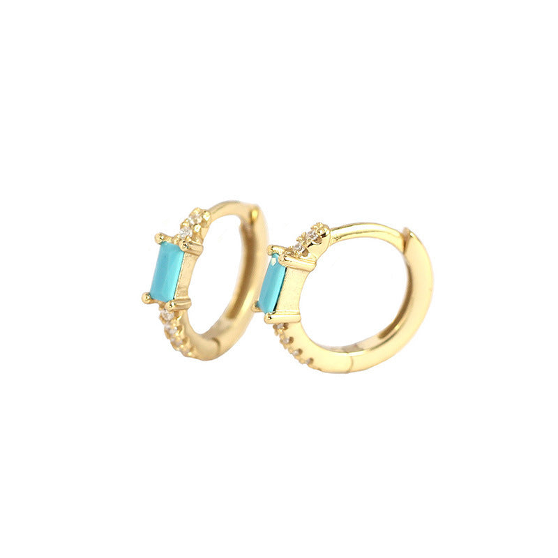 Elegant Geometric Design S925 Sterling Silver Hoop Earrings with Rectangular Cubic Zirconia for Women Fashion Jewelry in Multiple Colors