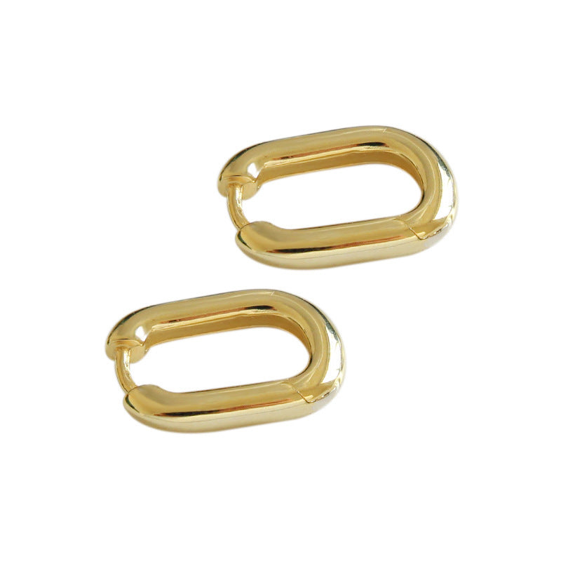 S925 sterling silver earrings with retro oval rings and circular ear buckles plated with gold and silver earrings
